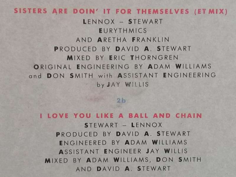 Eurythmics and Aretha Franklin 'Sisters are doin' it for themselves',  vinyl in very good condition.