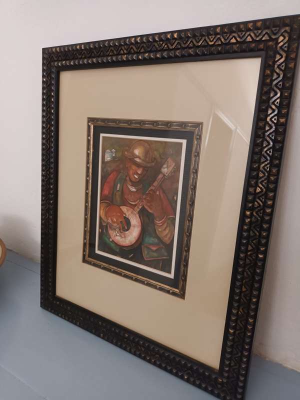Bielal Fataar, painting of a minstrel (watercolour / gouache)