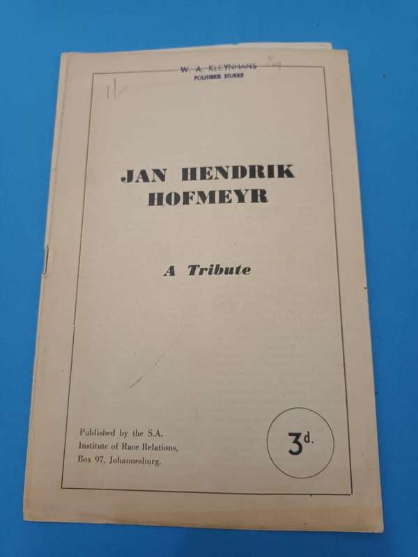 Jan Hendrik Hofmeyr: South African liberal politician. 7 ephemeral items