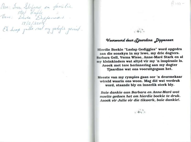 Laslap Gediggies (Tjaardina Dippenaar): scarce. Inscribed by the poet. Graaff-Reinet