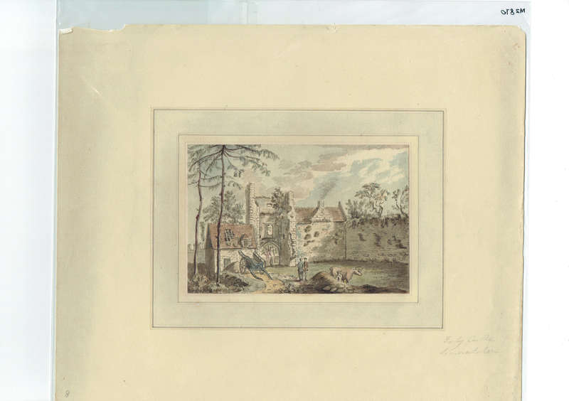 FARLEY CASTLE, ORIGINAL 18TH-CENTURY WATERCOLOUR, SAMUEL HIERONYMUS GRIMM