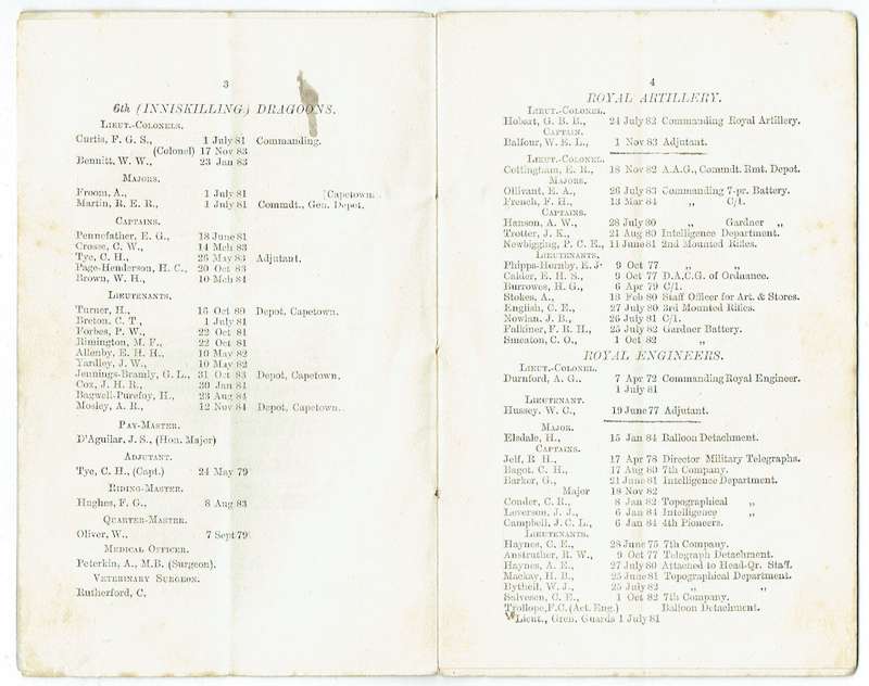 List of Officers ... Bechuanaland Field Force. Very rare, early Vryburg printing. 1885.