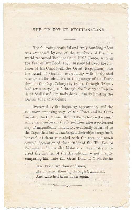 The Tin Pot of Bechuanaland. Very rare Vryburg printing? 1885? (variant on pink paper)