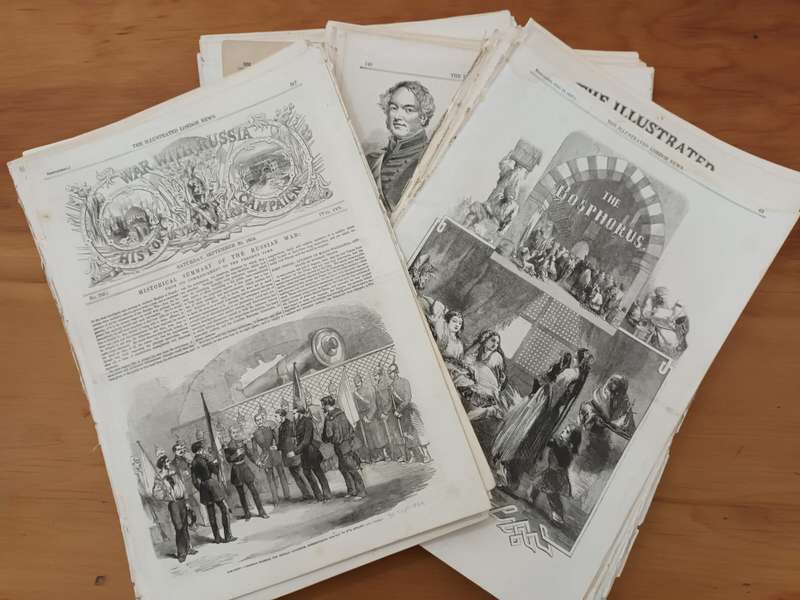 Crimean War: Original leaves from Illustrated London News 1850s, many wood engravings