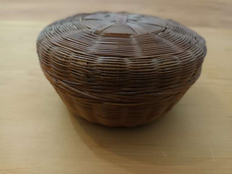 Delightful little vintage lidded wicker basket