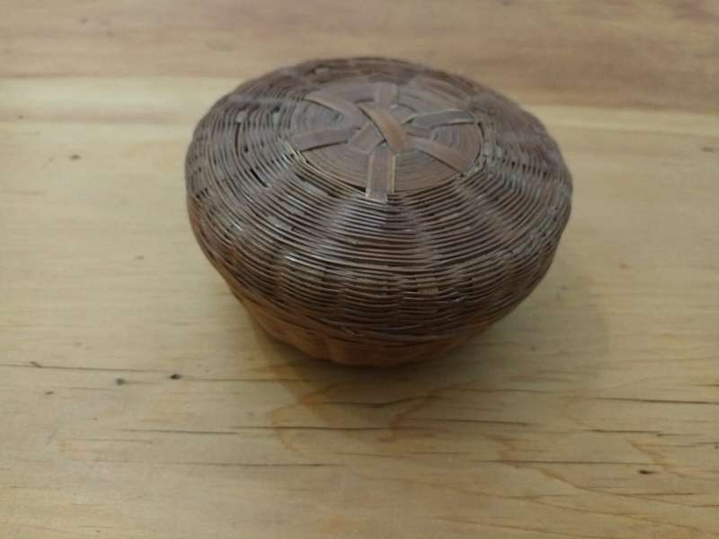 Delightful little vintage lidded wicker basket