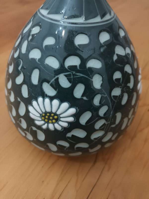 Korean Hand-Painted Celadon Floral Art Pottery Vase