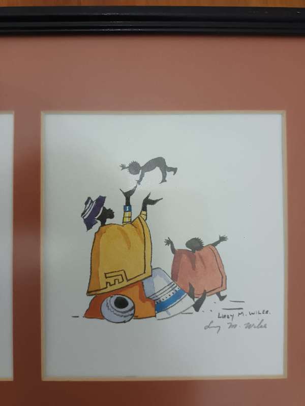 Lucy M Wiles: framed and glazed triptych of prints, signed in pencil?