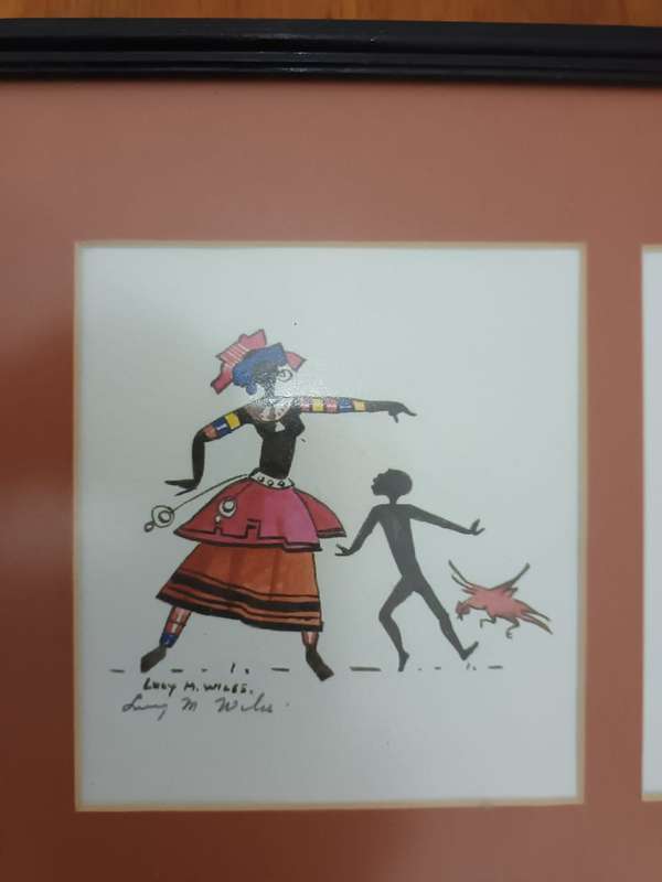 Lucy M Wiles: framed and glazed triptych of prints, signed in pencil?