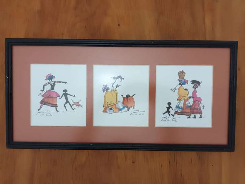 Lucy M Wiles: framed and glazed triptych of prints, signed in pencil?