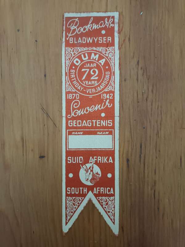 Bookmark: Bladwyser Ouma (Isie Smuts) Birthday 1942 Commemorative