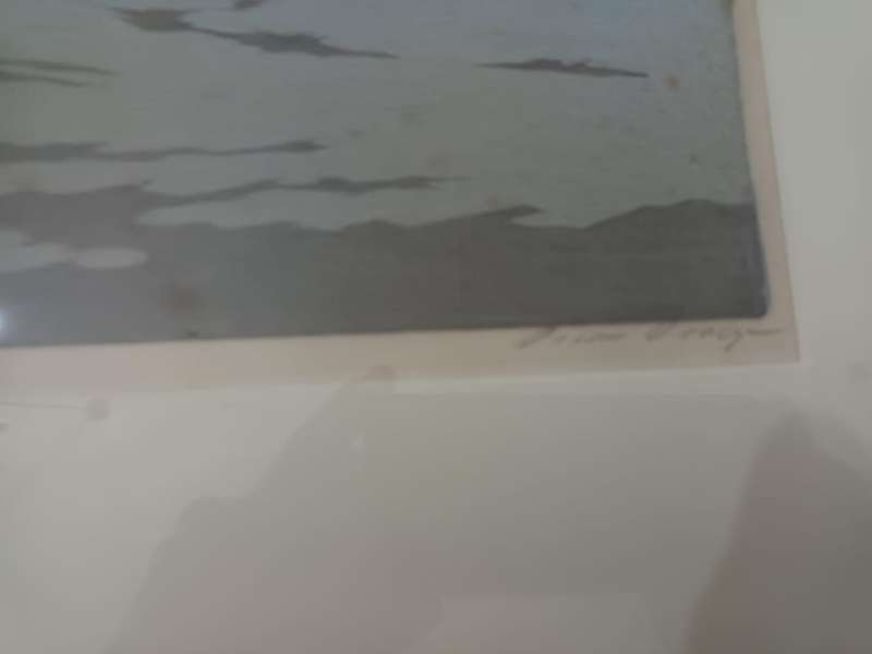 Oscar Droege, North German lakeside landscape with trees, c. 1960? Colour woodblock print