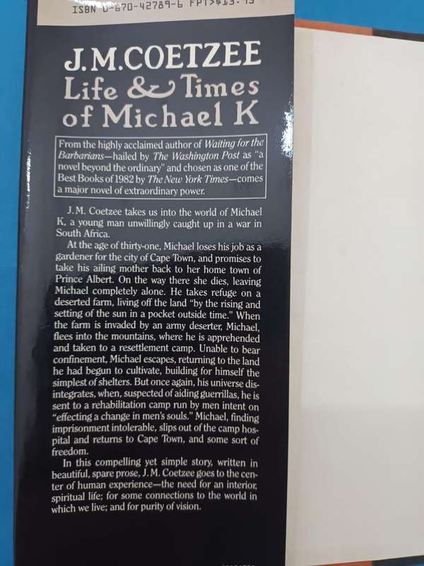 J. M. Coetzee, Life & Times of Michael K (first U.S. edition)