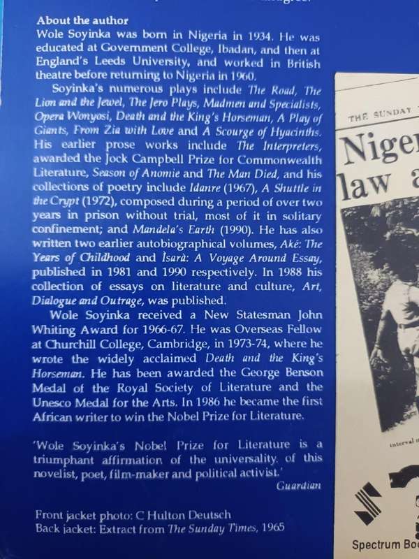 Wole Soyinka, Ibadan: The Penkelemes Years. A Memoir 1946 - 1965. 1st Nigerian edn.