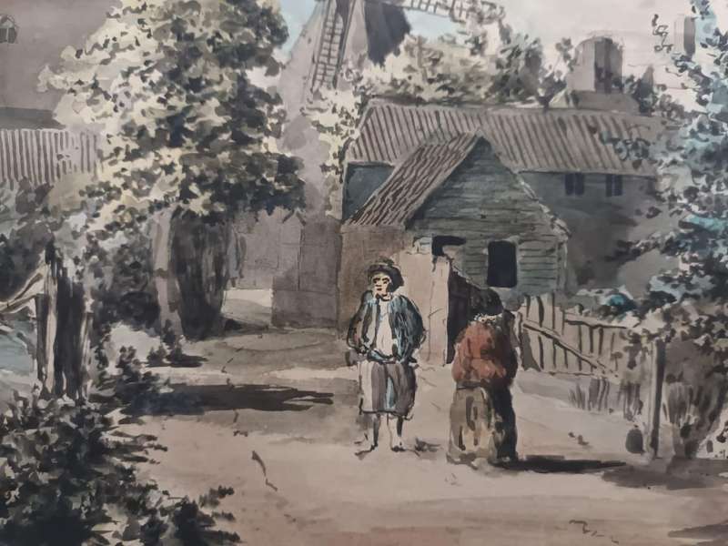 Large original watercolour painting, c.1780. Circle of Francis Grose, antiquarian. Sotheby's London
