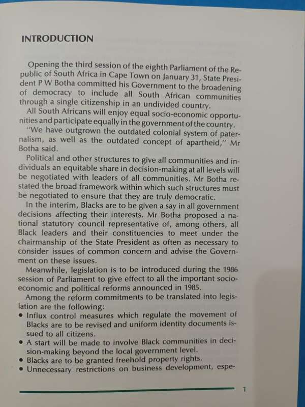 P W Botha, A New Beginning: Speech in Parliament 31 January 1986