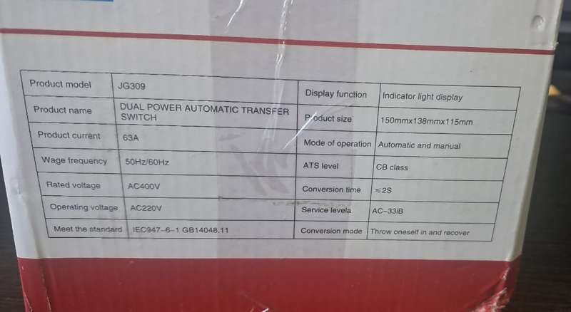 Automatic & Manual Change Over Switch 2-Pole 63A GCQ2-63/2P 63A