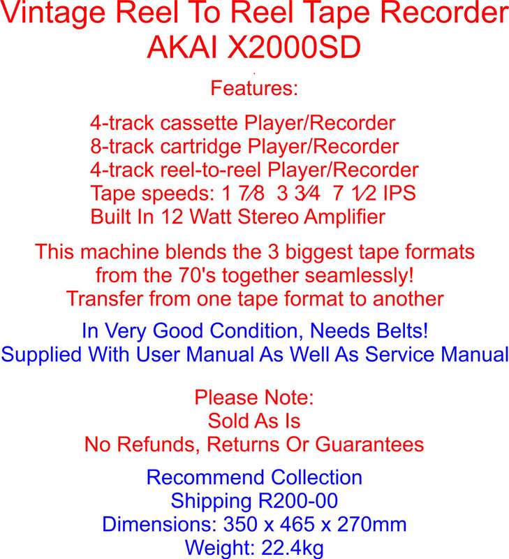 Vintage Reel To Reel Tape Recorder AKAI X2000SD