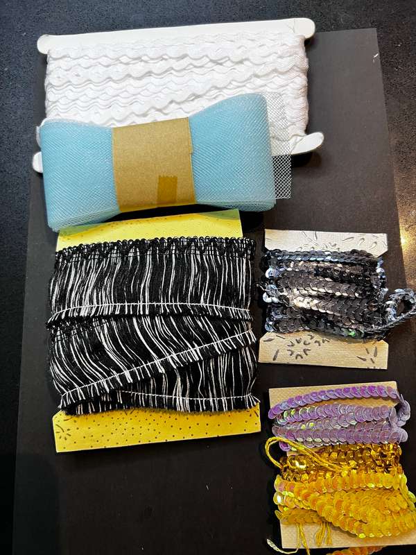 Assorted bundle of trims including sequence and horse hair
