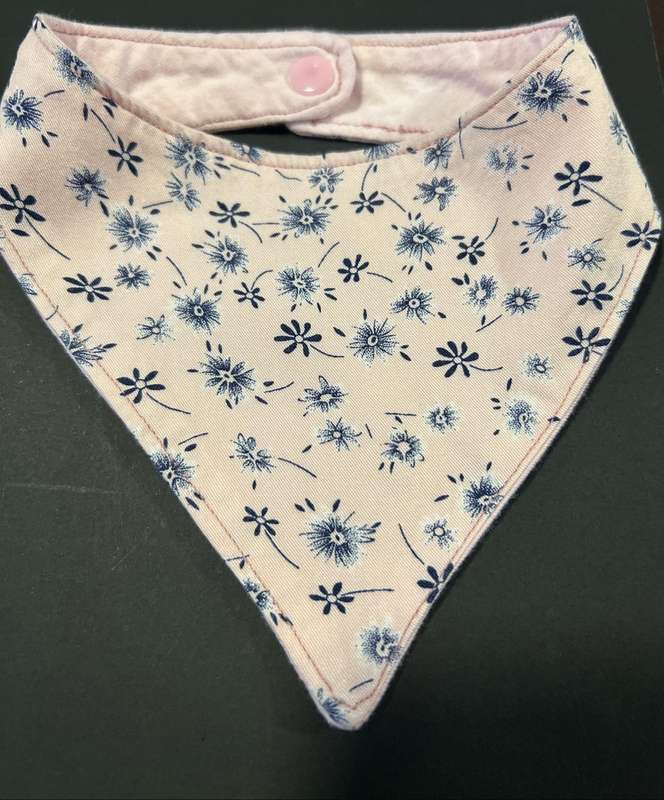 Baby bandana bib - baby to toddler (Navy flowers on pink)