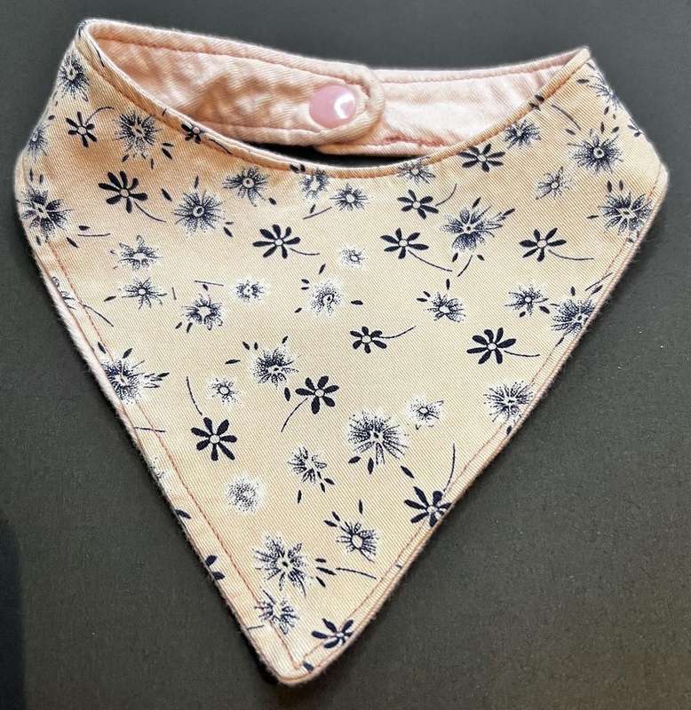 Baby bandana bib - newborn size (navy flowers on pink)
