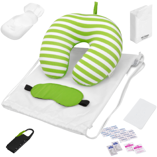 Neck Pillow and travel kit - Green