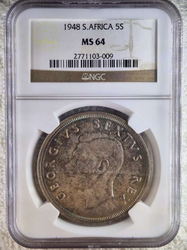 1948 South African 5 Shilling NGC Graded MS64