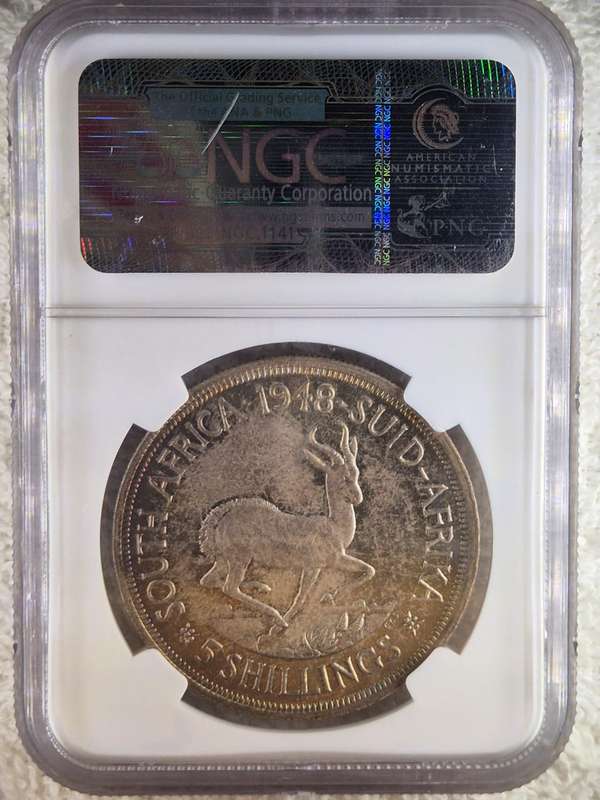 1948 South African 5 Shilling NGC Graded MS64