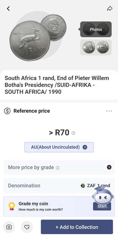 South Africa 1 rand,End of Pieter Willem Botha Presidency/South Africa /Suid Afrika