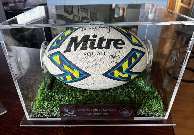 Springbok Signed Rugby Ball in Display Case