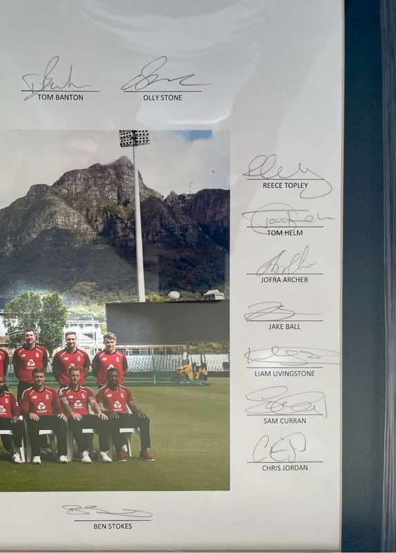 Cricket Frame Signed by the full England T20 Tour Squad to SA in 2020