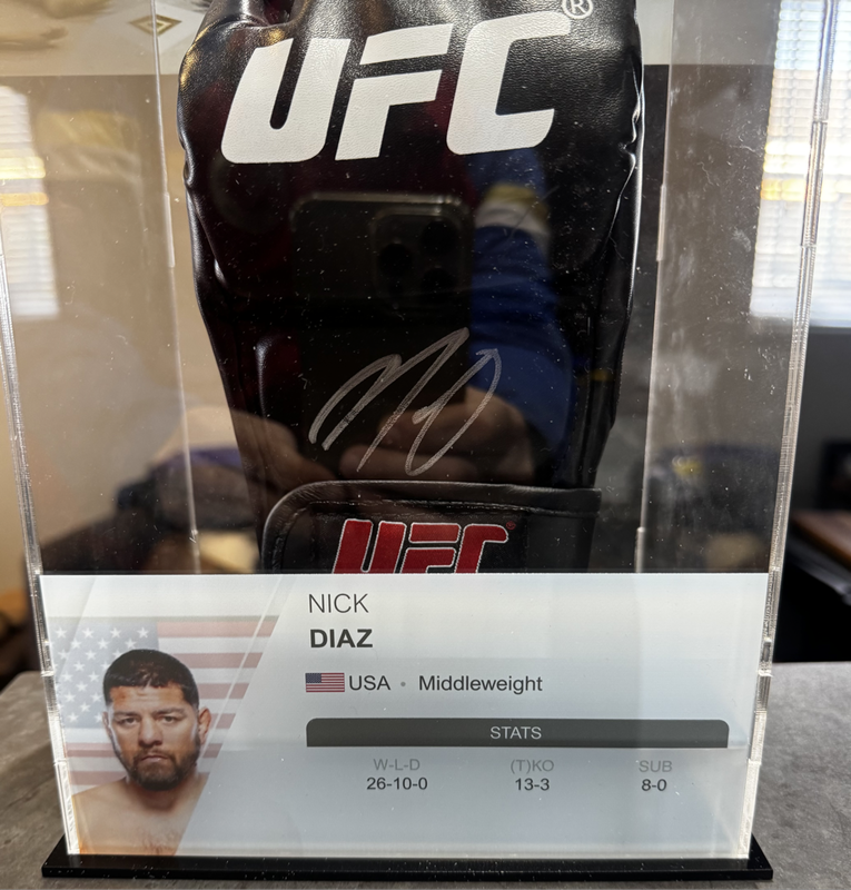UFC Glove Signed Nick Diaz Boxed with Vinyl Decals