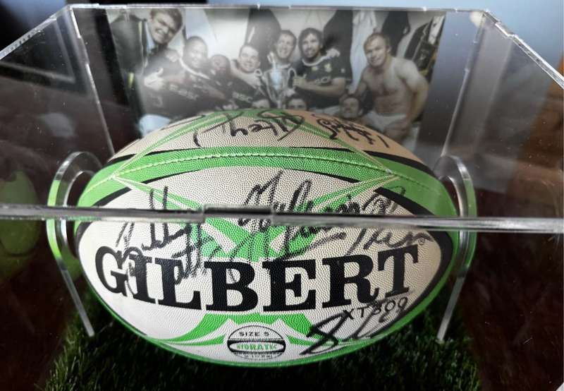 Springbok Signed Rugby Ball in Display Case