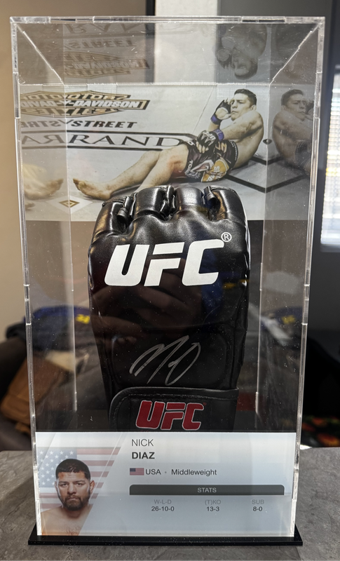 UFC Glove Signed Nick Diaz Boxed with Vinyl Decals