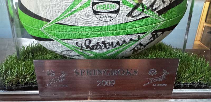 Springbok Signed Rugby Ball in Display Case