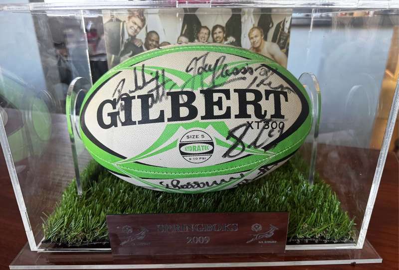 Springbok Signed Rugby Ball in Display Case