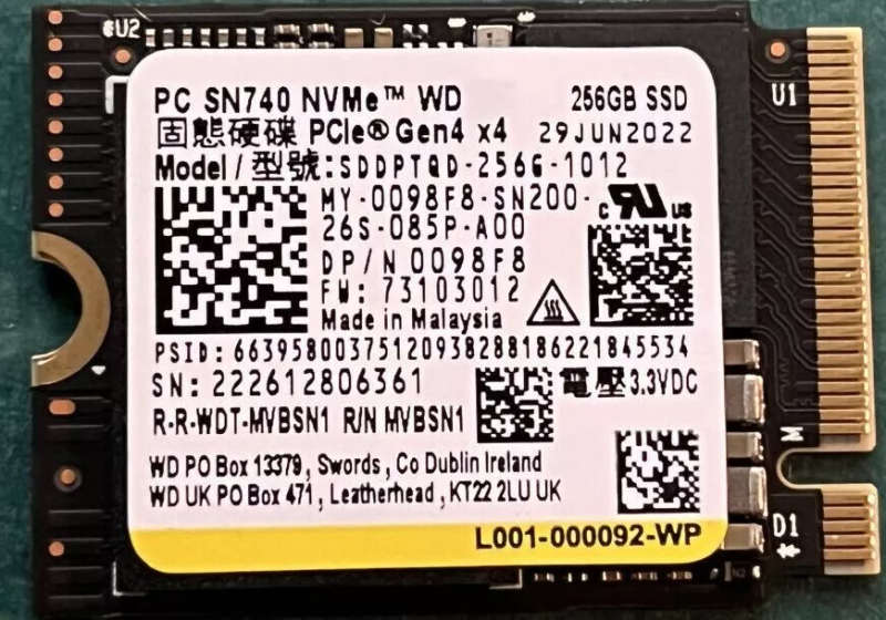 Western Digital PC SN740 NVMe SSD 256GB