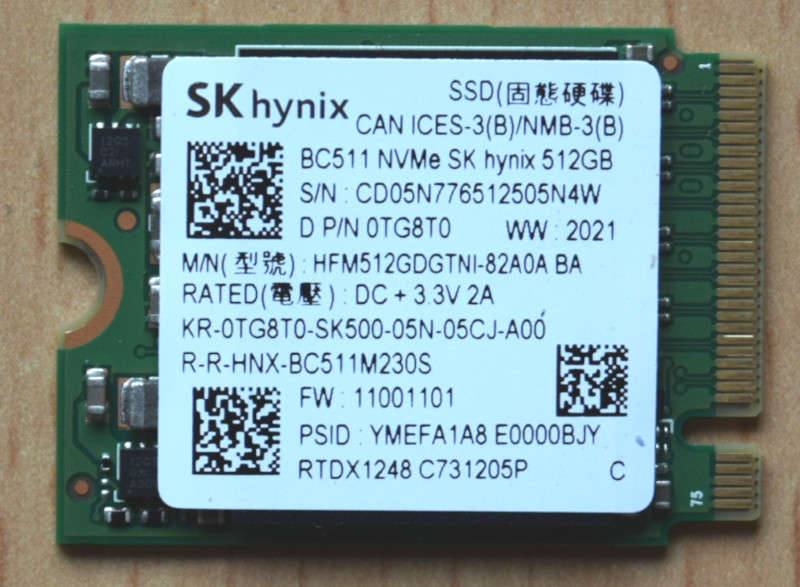 SK Hynix BC511 SSD 512GB NVMe/PCIe M.2 2230 Solid State Drive
