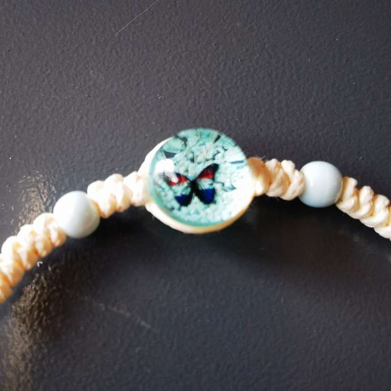 Rose Butterfly White String - Blue Flower Bracelet