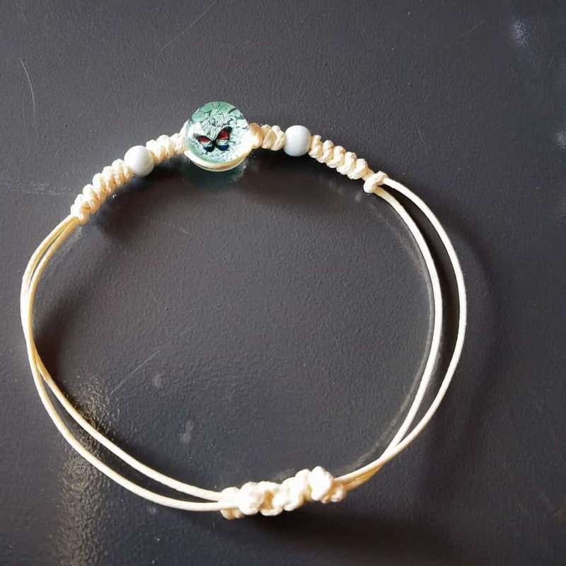 Rose Butterfly White String - Blue Flower Bracelet