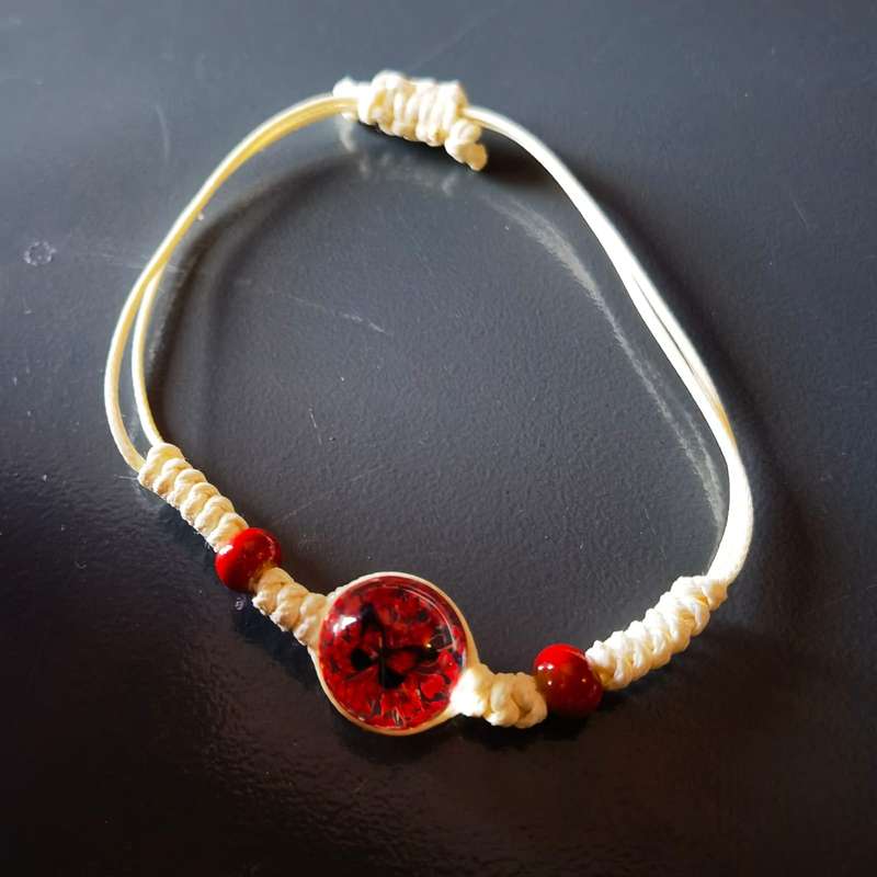 Rose Butterfly White String - Red Flower Bracelet