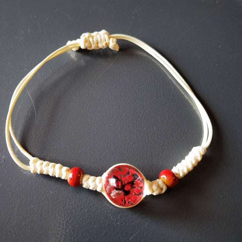 Rose Butterfly White String - Red Flower Bracelet
