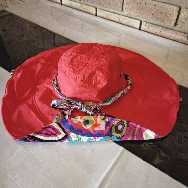 Double Sided Wide Brim Sunhat Orange Red