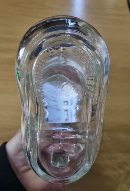 Original BMF Biersiedel Vintage Clear Glass Boot Beer Tankar with Pewter Swing Lind & Bell (Working)