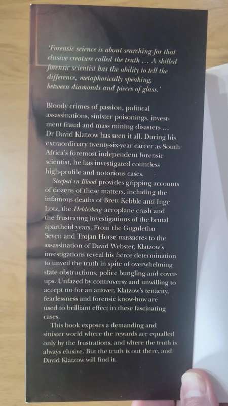 Steeped in Blood Dr. David Klatzow (Signed Copy) True