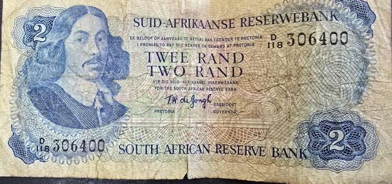 Old South African R 2.00 bank Note