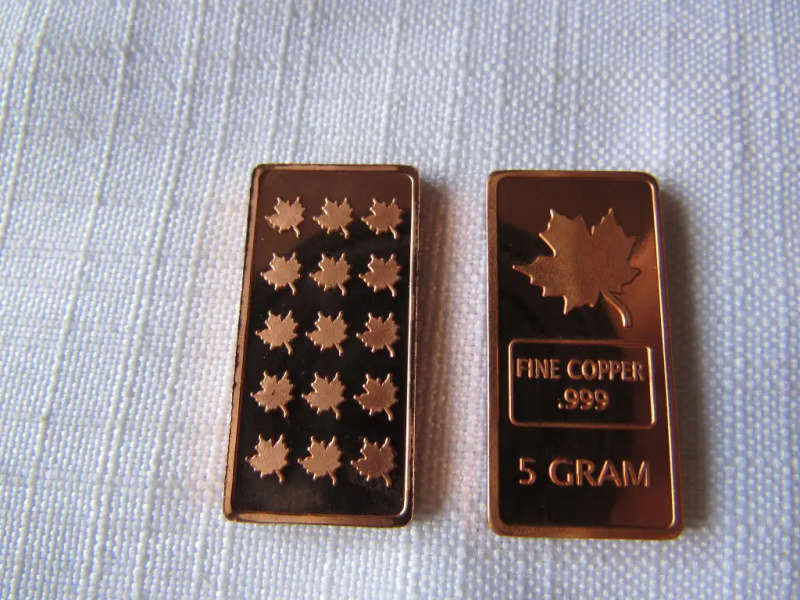 (Relisted)5 Gram solid Copper Canadian bullion bar