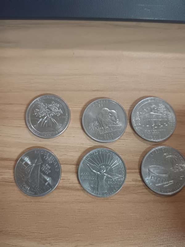6x United States of America 1/4 Dollar coins.