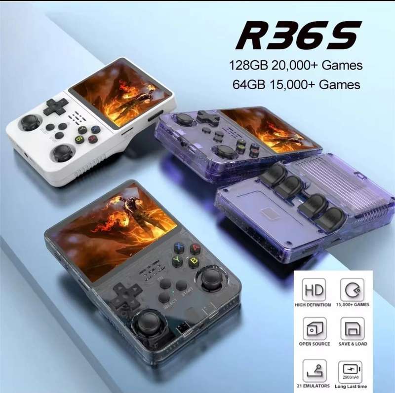 R36S Retro Handheld Video Game Console - Grey/Black