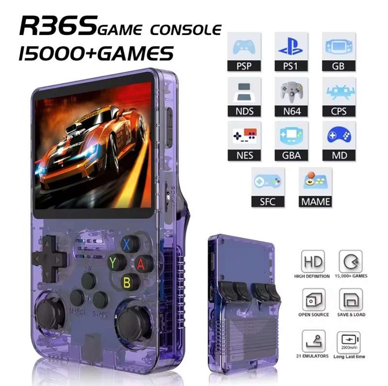 R36S Retro Handheld Video Game Console - Grey/Black